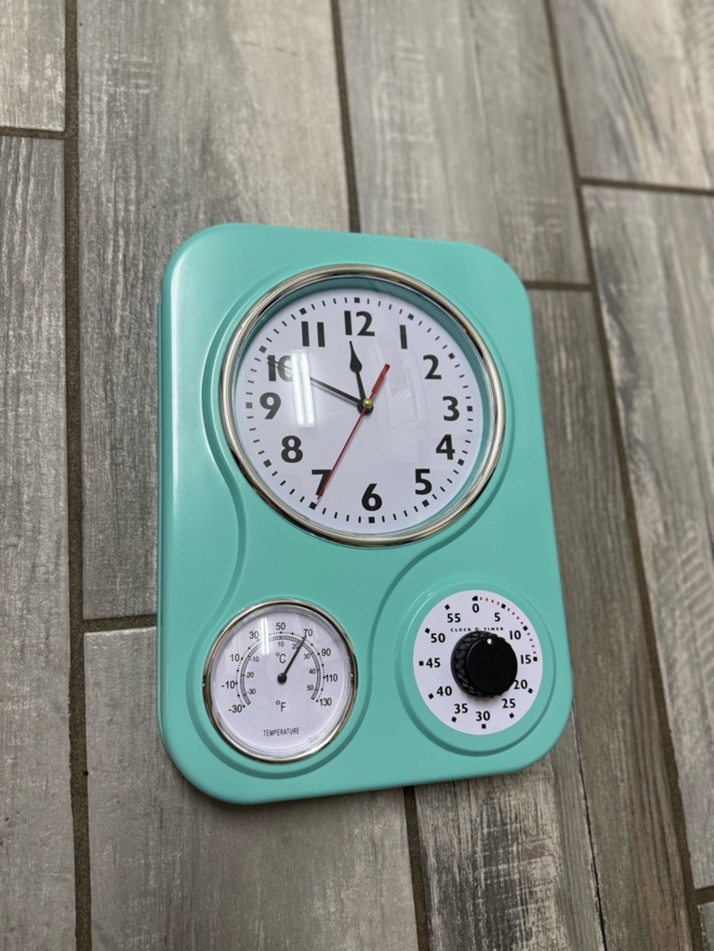 Aqua Wall Clock with Thermometer & Timer